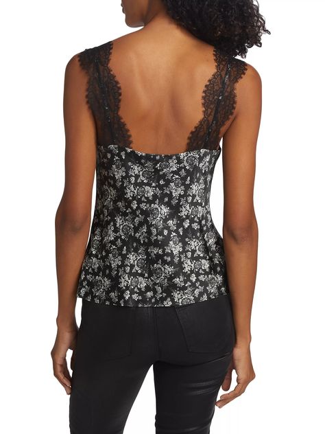 Shop Cami NYC Marlo Floral Silk Chiffon Cami | Saks Fifth Avenue Style Essence, Nyc Print, Cami Nyc, Silk Cami, Strappy Top, Black Camis, Romantic Style, White Silk, Top Sales