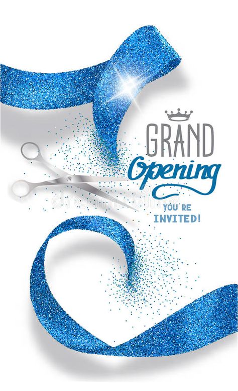 Grand opening banner with abstract blue abstract ribbon and scissors vector illustration Opening Poster Design, Johnnie Walker Logo, Grand Opening Poster, Poster Design Background, Shop Opening Invitation Card, Grand Opening Banner, Grand Opening Ceremony, Opening Invitation, Invitation Card Format