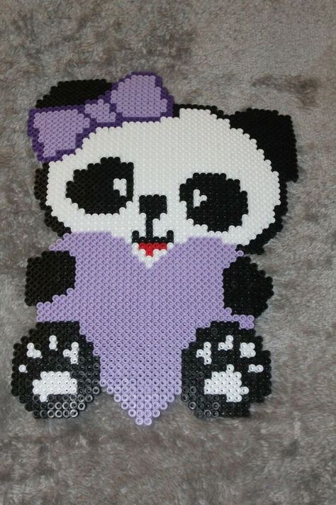 Panda Beads Pattern, Panda Perler Bead Patterns, Panda Perler Beads, Melted Bead Crafts, Hama Beads Christmas, Perler Ideas, Fuse Bead Patterns, Perler Art, Hama Beads Design