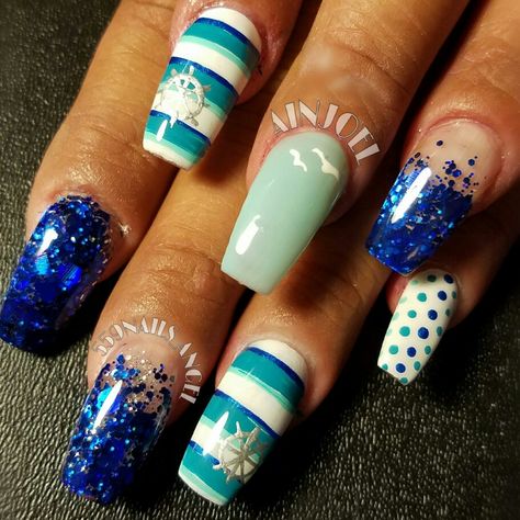 Alaskan Cruise Nail Designs, Nautical Nails Simple, Nautical Theme Nails, Sailor Nails Design, Nails With Anchor Design, Blue Anchor Nails, Nautical Nails, Cruise Nails, Alaskan Cruise