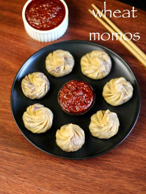 wheat momos recipe | veg wheat momos recipe | wheat momo recipe with step by step photo and video. while momos recipe is a popular street food of india served and sold in every corner of street. however momos recipe is a delicacy from nepal and tibet region which is typically stuffed with combination of veggies and meat. perhaps due to the migrating communities of south asian has helped to make it a popular healthy snack. Wheat Momos Recipe, Red Chutney Recipe, Nepal Food, Veg Momos, Momos Recipe, Desi Street Food, Chinese Street Food, Hebbar's Kitchen, Spicy Snacks