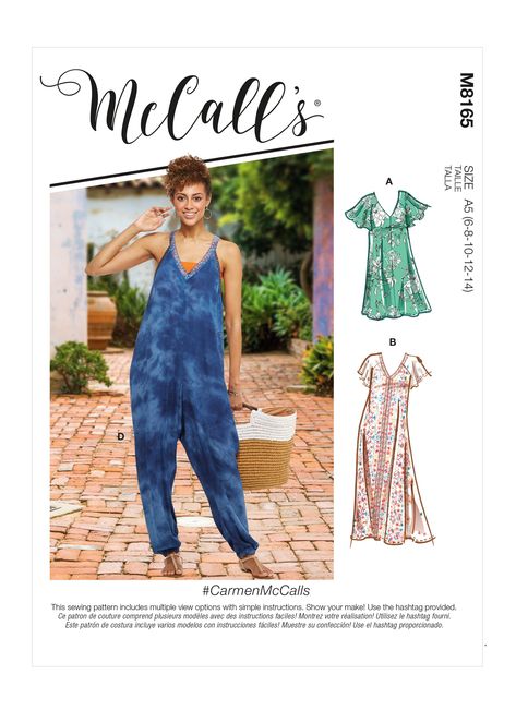 Purchase McCall's 8165 #CarmenMcCalls - Misses' Very Loose-fitting V-neck Dresses & Jumpsuit and read its pattern reviews. Find other Dresses, Jumpsuit, sewing patterns. Mccalls Dress, Jumpsuit Pattern Sewing, Top Sewing, Overall Jumpsuit, Jumpsuit Pattern, Mccalls Sewing Patterns, Miss Dress, Top Sewing Pattern, Vogue Patterns