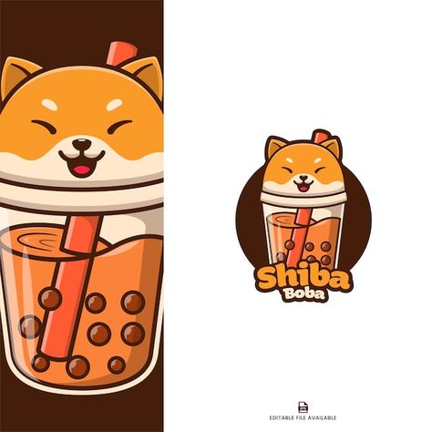 Shiba boba isolated cartoon icon logo | Premium Vector #Freepik #vector #bubble-milk #pearl-tea #bubble-tea #bubble-drink Boba Cartoon, Red Panda Cartoon, Taco Cartoon, Golden Retriever Cartoon, Red Panda Baby, Panda Costumes, Happy Monster, Tea Logo, Fruit Cartoon