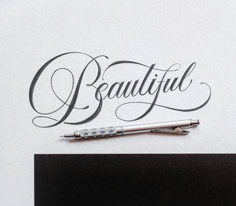 Elegant Cursive Script: Hand Lettering Designs. Beautiful cursive lettering for your inspiration! #cursive #handlettering #calligraphy #lettering #script #handwriting #design #art #typography #creative Beautiful In Cursive Tattoo, Tattoo Cursive Fonts, Beautiful In Cursive, Beautiful Cursive Handwriting, Tat Stencils, Cursive Tattoo Letters, Cursive Tattoo Fonts, Tattoo Cursive, Pretty Cursive Fonts