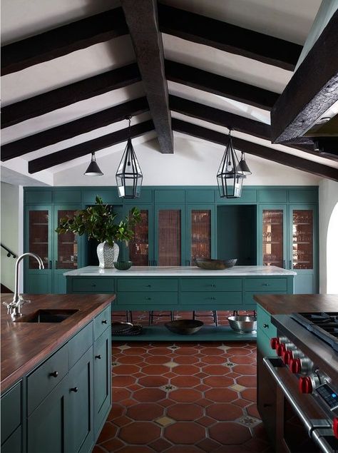 Terracotta and teal kitchen color palette. #kitcheninspo #kitchendesign #colorpalette #terracotta Basement Furniture, Teal Kitchen, Kitchen Design With Island, Ideas Hogar, Colonial House, Cool Design, Kitchen Flooring, Design Firms, Interior Design Services