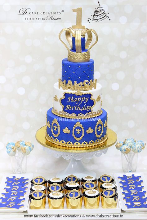 Royal Blue Prince theme first birthday cake with cupcakes, cake pops, cookies and brownies Birthday Cake With Cupcakes, Cake With Cupcakes, Cookies And Brownies, Theme First Birthday, Prince Theme, Prince Birthday, Hobbies For Kids, Prince Baby Shower, Cupcakes Cake