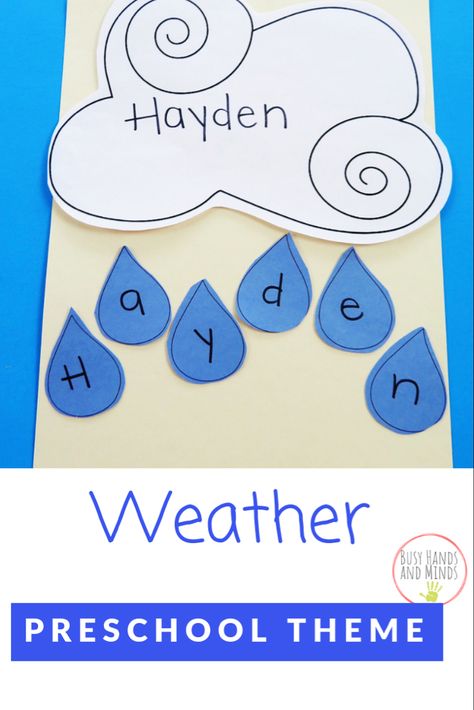 Cloud Name Craft for Preschool Weather Preschool Theme, Weather Activities For Preschool, Weather Preschool, Weather Lesson Plans, Rain Crafts, Weather Activities Preschool, Name Activities Preschool, April Preschool, Cloud Activities