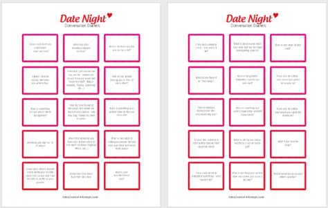 TweetEmail TweetEmail Share the post "Free Printable Date Night Conversation Starters" FacebookPinterestTwitterEmail FREE Printable Date Night Conversation Starters Jamie here! We posted this previously as part of our frugal Valentine’s Day Ideas for a night in, but I wanted to repost for those of you who haven’t seen it before. Now that my kids arecontinue reading... Date Night Conversation Starters, Date Night Conversation, Question Games For Couples, Day Ideas, Online Dating Questions, Free Valentine Cards, Card Night, Date Night Games, Date Night Ideas For Married Couples