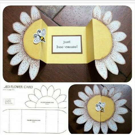 Sunflower Cards, Folding Origami, Bee Cards, Flower Card, Shaped Cards, Fancy Fold Cards, Mors Dag, Fun Fold Cards, Card Tutorials