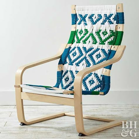 Poang Chair, Ikea Poang Chair, Chair Fabrics, Diy Furniture Chair, Macrame Chairs, Diy Seating, Upcycled Furniture Diy, Woven Chair, Ikea Chair