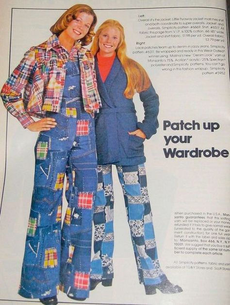 Really Awful 1970's Fashion - Joyenergizer 70s Patchwork Jeans, Granny Quilt, 70s Patchwork, 1970 Fashion, Patti Hansen, Ugly Outfits, Prom Pics, Patchwork Pants, 70s Denim