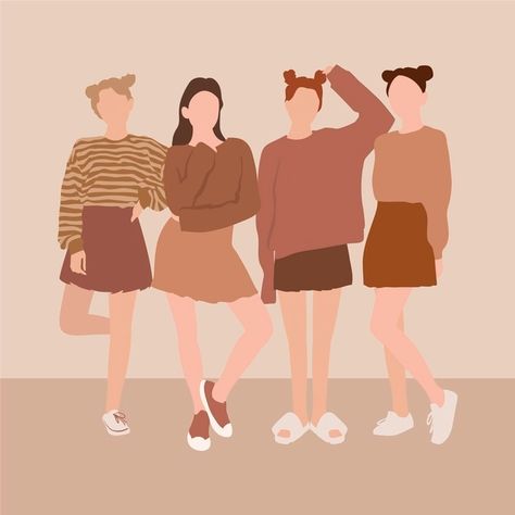 4 Friends Illustration, Happy Best Friend Day, Cute Friend Poses, Cartoons Group, Mehandhi Designs, Friends Illustration, Best Friend Day, Group Of Women, Pop Stickers