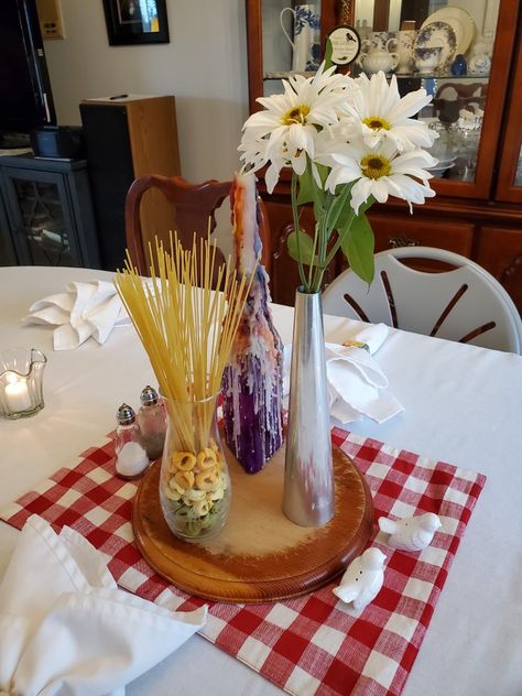 Pasta Centerpieces, Italian Themed Centerpieces, Italian Table Decorations, Italian Themed Dinner Party, Themed Dinner Party, Italian Party, Themed Dinner, Dinner Party Themes, Italian Table