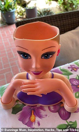 Mum shares how she transformed an old doll's head into a stylish plant pot with paint from Bunnings Clay Pot People Faces Templates, Barbie Head Planter Diy, Barbie Planter, Doll Head Planter Diy Flower Pots, Doll Head Planter Diy, Barbie Head Planter, Doll Planters, Head Vase Planter, Head Plant Pot