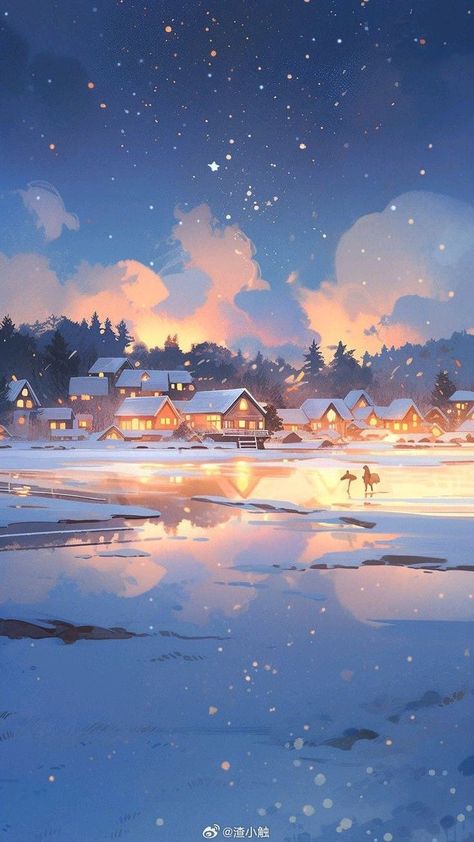 Winter Background Illustration, Anime Christmas Background, Anime Christmas Aesthetic, Winter Aesthetic Anime, Winter Anime Aesthetic, Snow Fantasy Art, Anime Winter Wallpaper, Ghibli Winter, Winter Anime Wallpaper