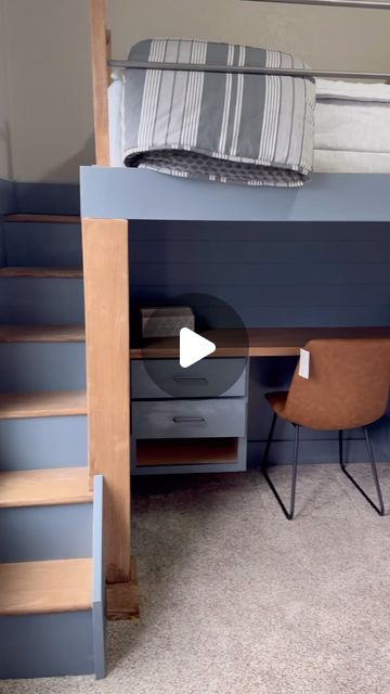 Mid Loft Bed, Secret Room Under Bed Ideas, Loft Bed Stairs Ideas, How To Make A Loft Bed, Reverse Loft Bed Ideas, Corner Loft Beds Diy, Built In Loft Bed With Stairs, Elevated Bed Ideas, Diy Low Loft Bed