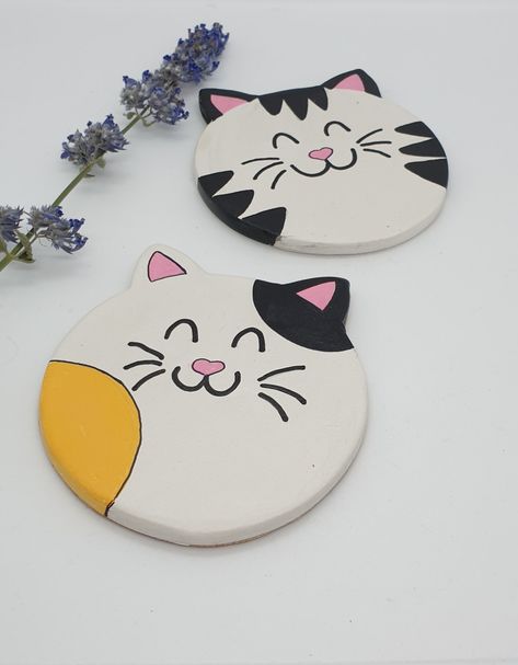 Air Dry Clay Cat Easy, Cat Clay Ideas, Pet Pottery, Air Dry Clay Cat, Diy Backdrop Ideas, Clay Coaster, Ideas For Parties, Clay Arts, Coaster Crafts