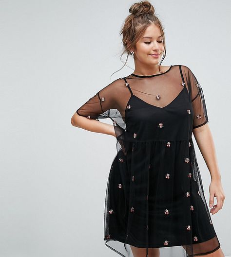 Plus Size ASOS CURVE Mesh Smock Dress with Floral Embroidery Plus-koon Muoti, Spring Outfit Women, Look Grunge, Chubby Fashion, Beauty Stuff, Curvy Girl Outfits, Curvy Outfits, City Chic, Curvy Fashion