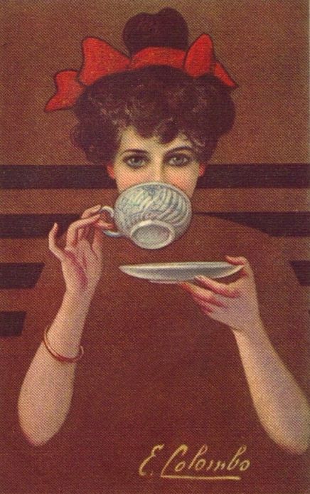 Vintage Italian postcard, illustrated by E. Colombo Cuppa Tea, Tea Art, Arte Fantasy, Ely, Coffee Art, Vintage Poster, High Tea, Tea Room, Vintage Tea