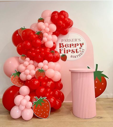 Strawberry Baby Shower Theme, 18th Birthday Decorations, Strawberry Shortcake Party, Bday Invitations, Balloon Kits, Strawberry Baby, Strawberry Party, Unisex Baby Shower, Birthday Party Theme Decorations