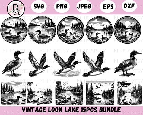 Loon Svg Free, Lake Clipart, Loon Bird, Lake Svg, Bird Svg, Lake Scene, Printed Items, Cricut, Digital Prints