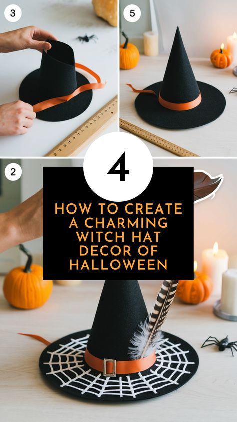 Creating a charming witch hat decor for your Halloween display is not only a fun project but also a way to add a touch of magic to your home. Fall Decorated Cookies, Homemade Halloween Decorations, Hat Decoration, Halloween Witch Hat, Witch Diy, Halloween Hats, Homemade Halloween, Halloween Displays, Halloween Hacks