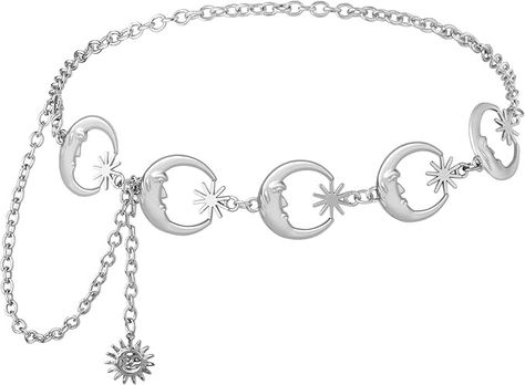 Sacina Silver Moon Belt, Star Belt, Waist Chain Belt, Chain Belt for Women, Celestial Jewelry, Boho Summer Beach Jewelry, Jewelry Accessories for Women at Amazon Women’s Clothing store Nightclub Lights, Moon Belt, Star Belt, Waist Chain Belt, Moon Halloween, Summer Beach Jewelry, Bohemian Beauty, Belt Chain, Elegant Prom