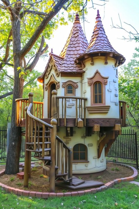 Cool Cottages, Cool Treehouse, Fairy Playhouse, Magical Tree House, Dream Playhouse, Fairy Tale House, Fairy Tale Home, Luxury Playhouses, Treehouse Ideas