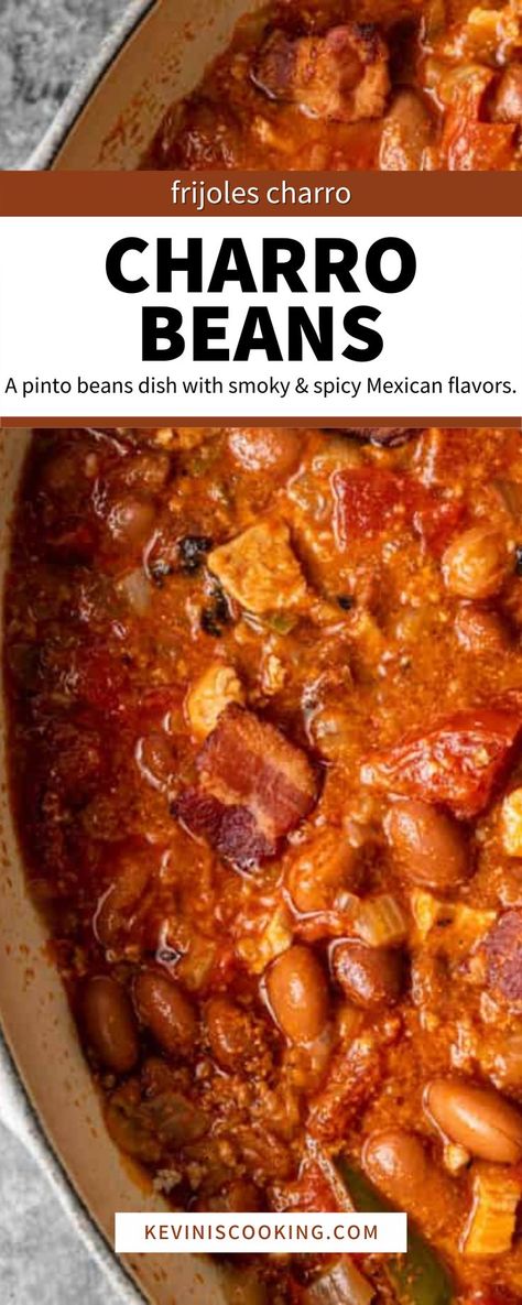 Mexican Pork And Beans, Spicy Mexican Beans, Baked Beans With Chorizo, Spicy Pinto Bean Recipes, Chorizo Baked Beans, Mexican Baked Beans, Churro Beans Mexican, Charro Beans Mexican, Recipes With Pinto Beans