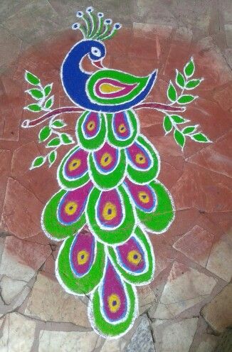 Peackok Rangoli Designs, Vasal Kolam, Modern Rangoli, Rangoli Designs Videos, Easy Peacock Rangoli, Cartoons Rangoli Design, Simple Rangoli Designs, Easy Rangoli Designs Videos, Very Easy Rangoli Designs