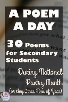 Looking for new poetry for your middle school and high school students? These 30 poems, recommended and tested by secondary ELA teachers in their own classrooms, are sure to engage and inspire your students during National Poetry Month or any time of year. Poems For High School Students, Art Ideas For The Classroom, Poetry Bulletin Board, Projects School, Decomposing Numbers, New Poetry, Atticus Finch, Education Games, Poetry Unit