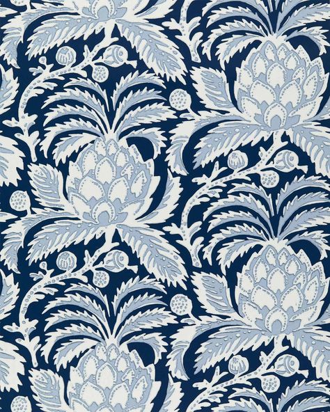 Artichoke Wallpaper, Wallpaper Swatch, Serena And Lily Wallpaper, Lily Blue, Indigo Wallpaper, Dining Room Blue, Pure Design, Serena And Lily, Vintage Indigo