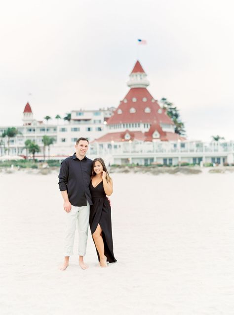 Film photo on the beach, Romantic Hotel Del Coronado Engagement, Cavin Elizabeth Photography Romantic Ideas For Her, Photo On The Beach, Hotel Engagement Photos, Beach Maternity Photos, Coronado Beach, Beach Engagement Photoshoot, Photoshoot Locations, Hotel Del Coronado, Romantic Hotel