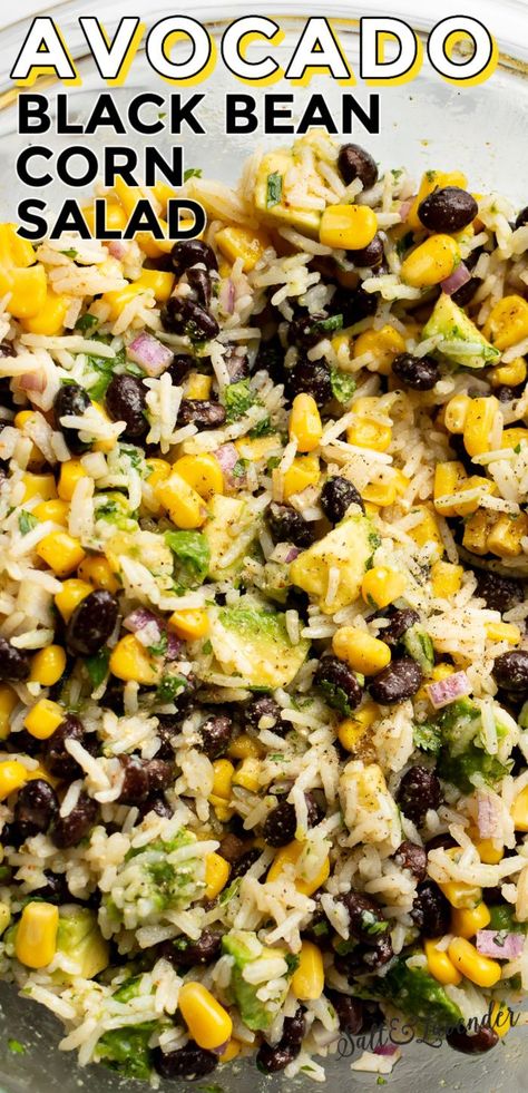 Black Bean Corn Avocado Salad, Bean Corn Avocado Salad, Lime Vinaigrette Dressing, Salad With Rice, Bean Corn Salad, Black Bean And Corn Salad, Black Bean Corn Salad, Bean And Corn Salad, Rice Salad Recipes