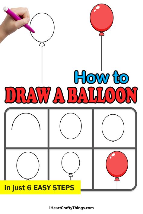 How To Draw Balloons, Drawing Lessons For Kids, Easy Drawings For Kids, Free Stencils, Easy Doodles Drawings, Drawing For Beginners, Art Prompts, Cute Easy Drawings, Art Drawings For Kids