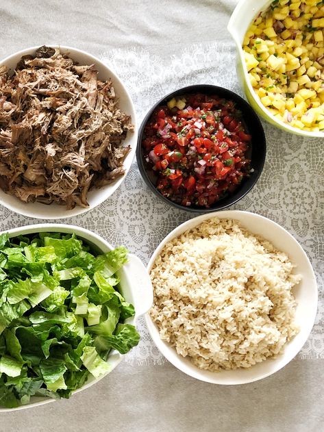 DIY Burrito Bowl Dinner Party | The Subversive Table Diy Poke Bowl, Large Party Food, Modern Dinner Party, Best Burrito, Slow Cooker Meat, Chipotle Bowl, Diy Dinner, Burrito Bowls Recipe, Fajita Bowls