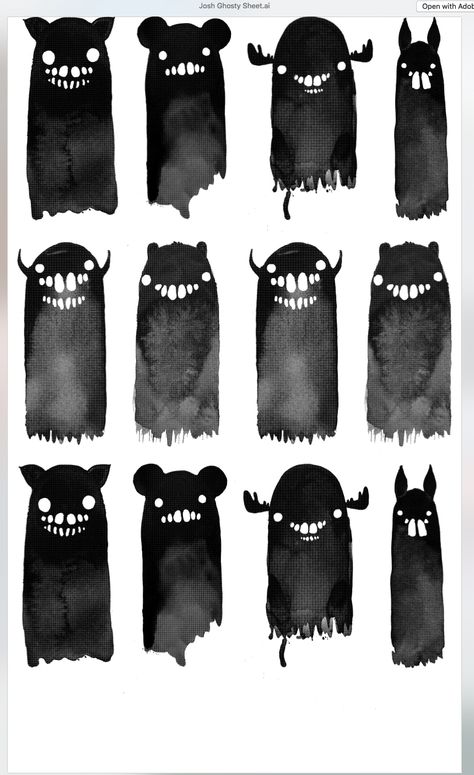 Fluffy Monster Drawing, Emotion Monsters, Simple Horror Art, Monsters Illustration, Edgy Character Design, Monster Cartoon, Creepy Illustration, Halloween Simple Drawings, Creepy Watercolor Art