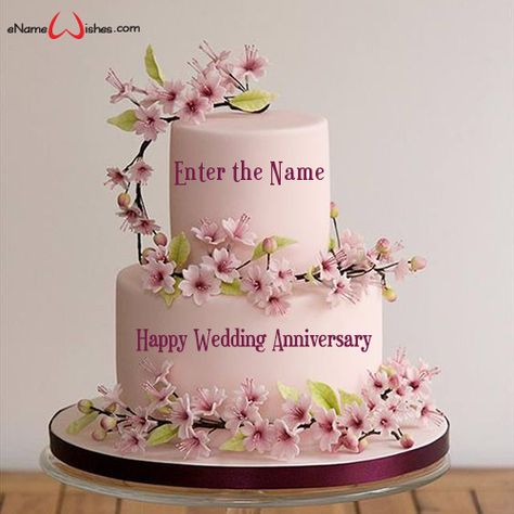 Free Wedding Anniversary Wishes with Name Edit - eNameWishes Happy Wedding Anniversary Cake, Silver Wedding Anniversary Cake, Anniversary Cake Pictures, Happy Marriage Anniversary Cake, 25th Anniversary Cake, Name On Cake, Marriage Anniversary Cake, Write Name On Cake, Anniversary Cake With Name