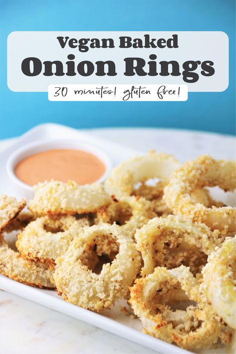 Vegan Onion Rings Recipe, Vegan Beer Cheese, Vegan Onion Rings, Tasty Vegan Recipes, Baked Onion Rings, Baked Onion, Plant Based Recipe, Baked Onions, Quick Easy Vegan