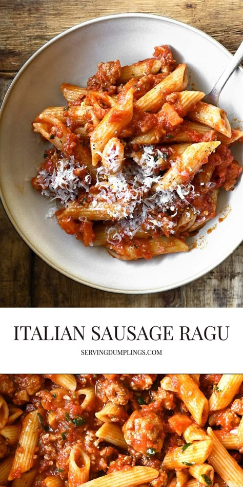 Italian Sausage Ragu Sausage Ragu Pasta, Italian Sausage Ragu Recipes, Italian Sausage Ragu, Italian Sausage Meat Sauce, Italian Sausage Sauce Recipes, Sausage Red Sauce Pasta, Sausage Ragu Recipes, Hot Italian Sausage Pasta, Italian Sausage Recipes For Dinner Pasta