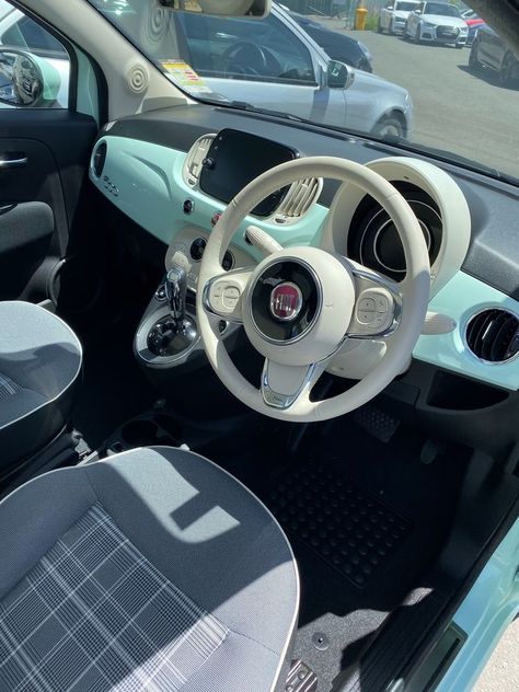 Mint Green Fiat 500, Fiat 500 Interior, Fiat 500 Cabrio, Fiat 500 Car, Mini Cabrio, Fiat 500c, Volkswagen Beetle Convertible, Car Deco, Fiat Cars