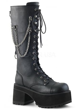 Demonia Ranger 303 Gothic Knee High Platform Boot | Attitude Clothing Platform Shoes Boots, Ranger Boot, Knee High Platform Boots, Gothic Boots, Demonia Shoes, Festival Shoes, Vegan Leather Boots, Dr Shoes, Leather Knee Boots