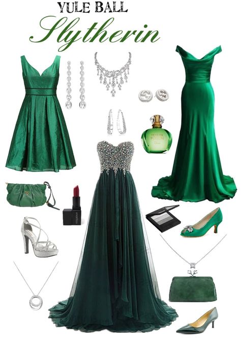 Emerald Green Ball Gown Slytherin, Slytherin Dress Green Gown, Slytherin Aesthetic Dress, Slytherin Gown, Yule Ball Dress Slytherin, Slytherin Prom Dress, Slytherin Dresses, Slytherin Inspired Outfits, Slytherin Dress