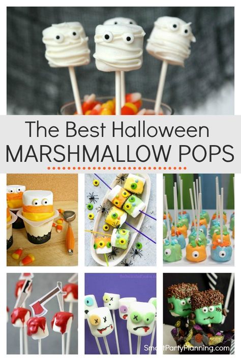 Learn how to make 8 of the best easy and fun Halloween marshmallow pops. Simple chocolate dipped marshmallows with a mixture of sprinkles and other candy attached. These are going to become the kids favorite Halloween treats. Marshmallow Pops Recipe, Marshmallow Halloween, Dipped Marshmallows, Kids Cooking Party, Chocolate Dipped Marshmallows, Halloween Tricks, Marshmallow Dip, Treats Halloween, Chocolate Covered Marshmallows