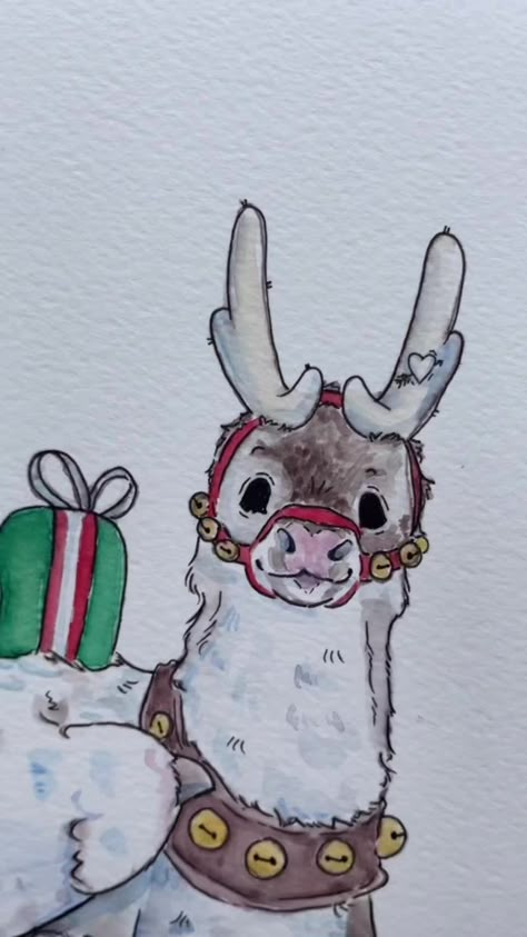 Christmas Drawings Art Sketch, Cute Cow Drawing, Halloween Watercolor Art, Ivory Owl, Reindeer Drawing, Gallery Exhibit, Xmas Drawing, Paper Dog, Christmas Sketch