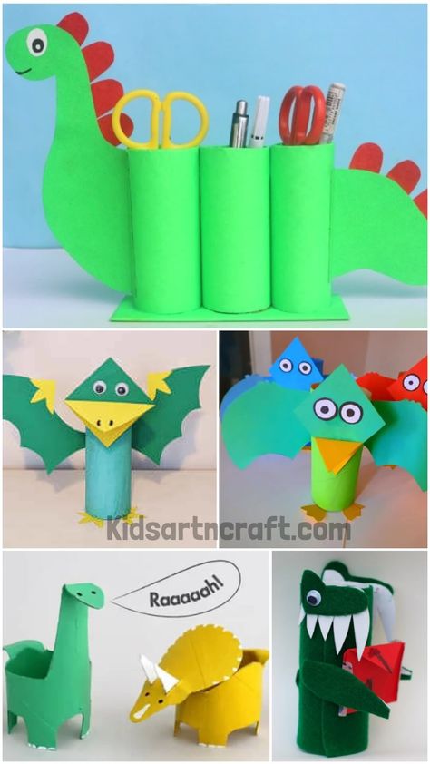 Fun To Make Dinosaur Toilet Roll Paper Crafts Dino Toilet Paper Roll, Toilet Paper Roll Crafts Dinosaur, Toilet Paper Roll Dinosaur, Recycled Dinosaur Project, Butterfly Toilet Paper Roll Craft, Dinosaur Craft Kids, Recycled Crafts Kids Preschool, Paper Roll Crafts For Kids, Dinosaur Crafts Preschool