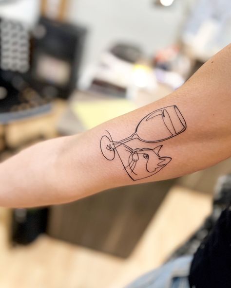 Wine And Cat Tattoo, Cat And Wine Glass Tattoo, Cat Glass Tattoo, Cat Wine Glass Tattoo, Cat Wine Tattoo, Sommelier Tattoo, French Press Tattoo, Wine Tattoo Ideas, Wine Glass Tattoo