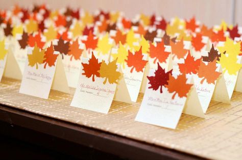 Fall place cards Diy Fall Place Cards, Fall Name Cards Wedding, Fall Table Place Cards, Thanksgiving Name Place Cards, Fall Place Cards, Diy Place Cards, Event Planning Career, Place Card Holders Wedding, Thanksgiving Place Cards