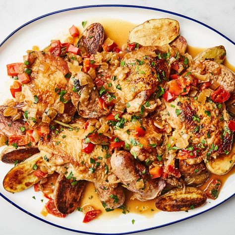 This Chicken Scarpariello Recipe Has a Sauce We Want to Lick Off the Plate | Bon Appétit Chicken Scarpariello Recipe, Chicken Marengo, Chicken Confit, Chicken Scarpariello, Recipes With Chicken And Peppers, Zesty Sauce, Sausage Dishes, Pan Sauce, Sweet Italian Sausage