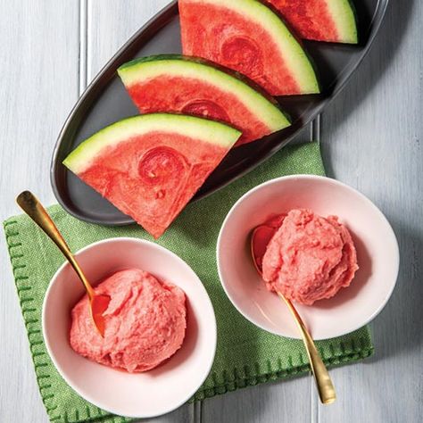 Watermelon Whip - Farm Flavor Recipe Watermelon Dole Whip Recipe, Ninja Creami Watermelon Ice Cream, Frozen Watermelon Sorbet, 2 Ingredient Watermelon Sorbet, Watermelon Frose, Birthday Foods, Frozen Deserts, Frozen Watermelon, Sweet Watermelon